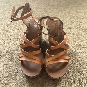 Strapy Orangish Tan Wedges